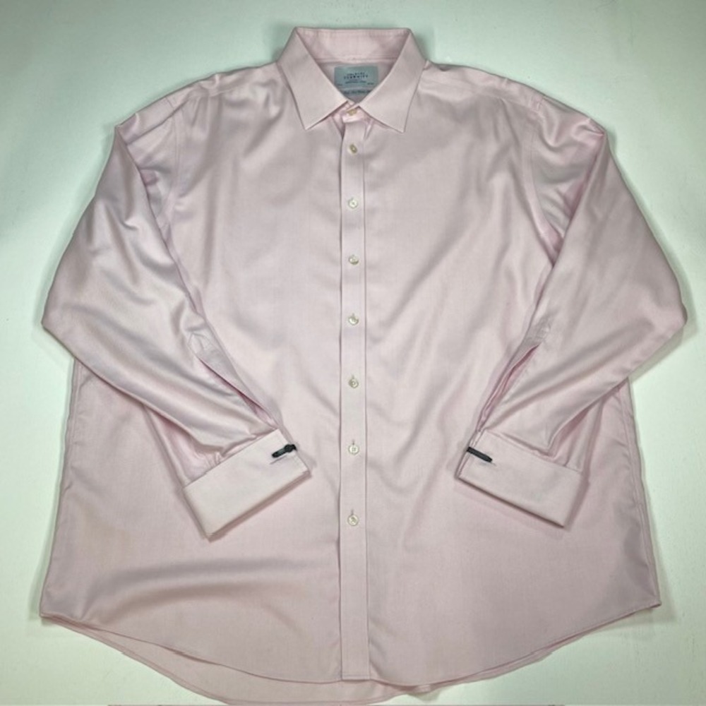 Charles Tyrwhitt Mens 19/37 Pink Herringbone Non Iron Classic Fit French Cuff